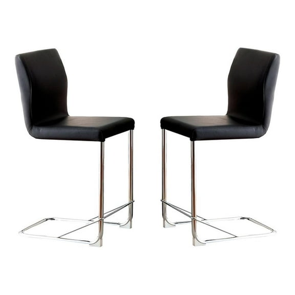 Furniture of America Moya Faux Leather Counter Height Chair in Black (Set of 2)