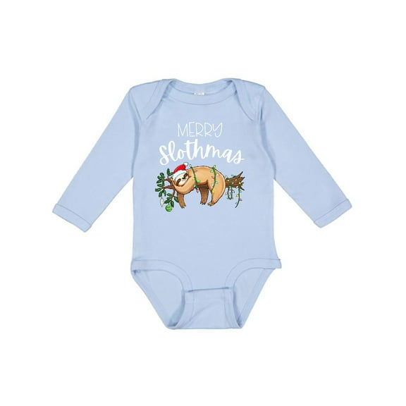 Inktastic Merry Slothmas Cute Christmas Sloth in Hat with Lights Boys or Girls Long Sleeve Baby Bodysuit