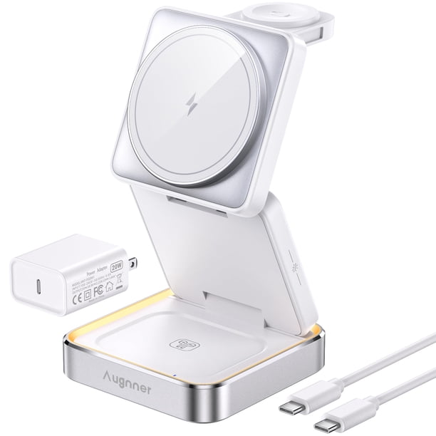 Cargador inalámbrico Augnner 3 en 1 plegable con luz para iPhone