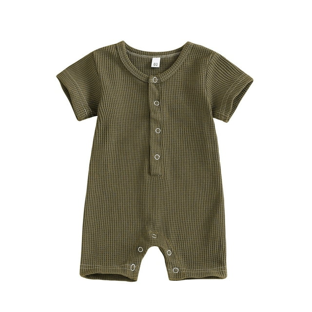Zwiiyzr 2025 0-18M Bébé Fille Garçon Col Rond Manches Courtes Couleur Unie Grenouillère Unisexe Tenue Douce une-Pièce Vert