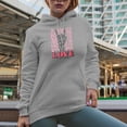 thumbnail image 2 of Love Is All You Need with Skeleton Hand, Valentine's Day Art Merch Gift, Heather Grey Hooded Sweatshirt or Hoodie, Small, 2 of 5