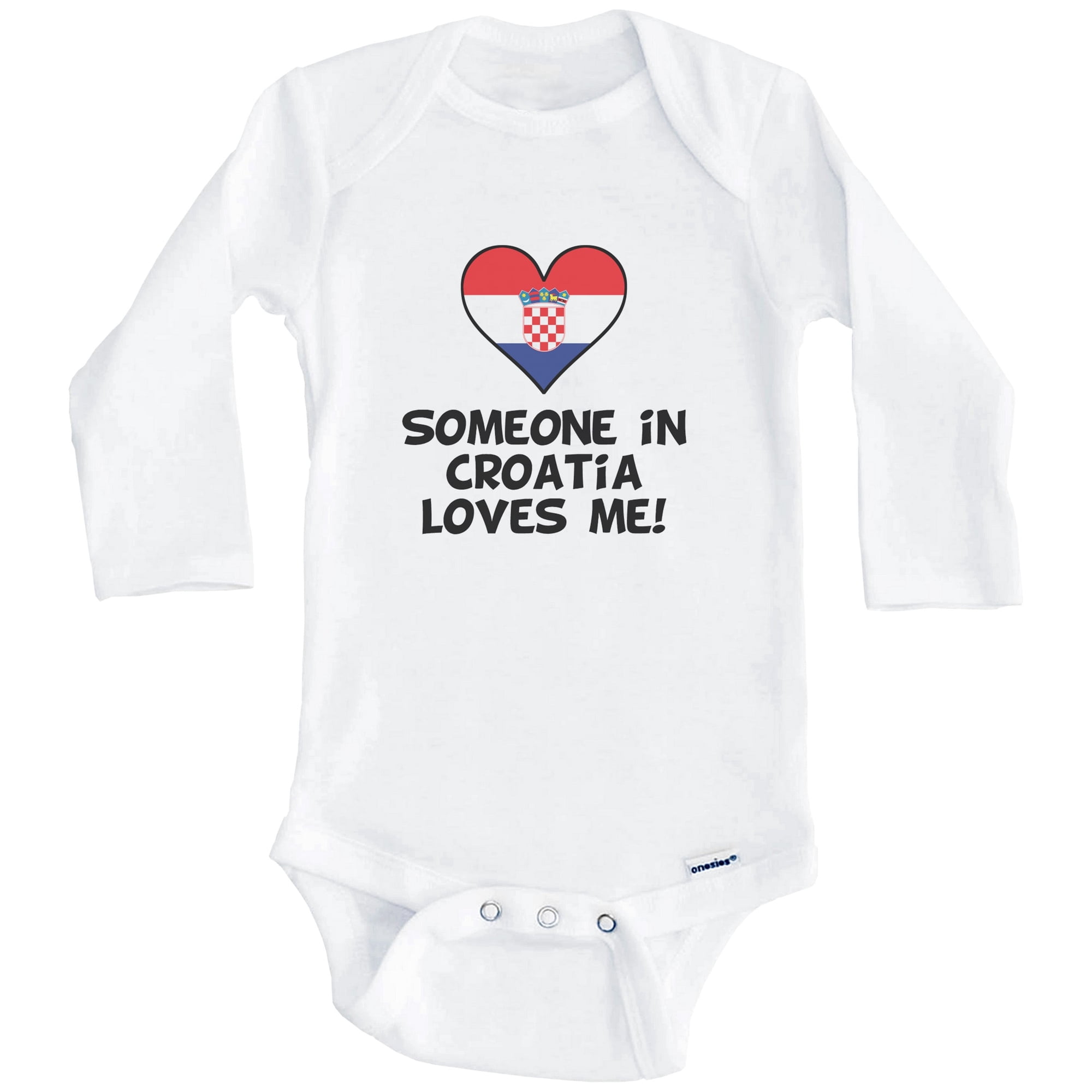 Someone In Croatia Loves Me Croatian Flag Heart One Piece Baby Bodysuit (Long Sleeve), 0-3 Months White