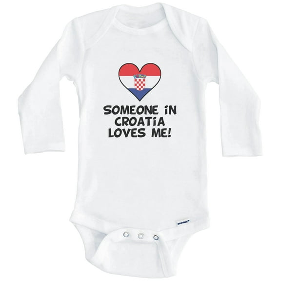 Someone In Croatia Loves Me Croatian Flag Heart One Piece Baby Bodysuit (Long Sleeve), 0-3 Months White