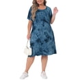 thumbnail image 2 of Vestido de Talla Grande Agnes Orinda para Mujeres con Cuello Redondo, Estampado de Tie Dye, Manga Corta, Vestidos Midi Casuales 2024 Azul 3X, 2 of 6