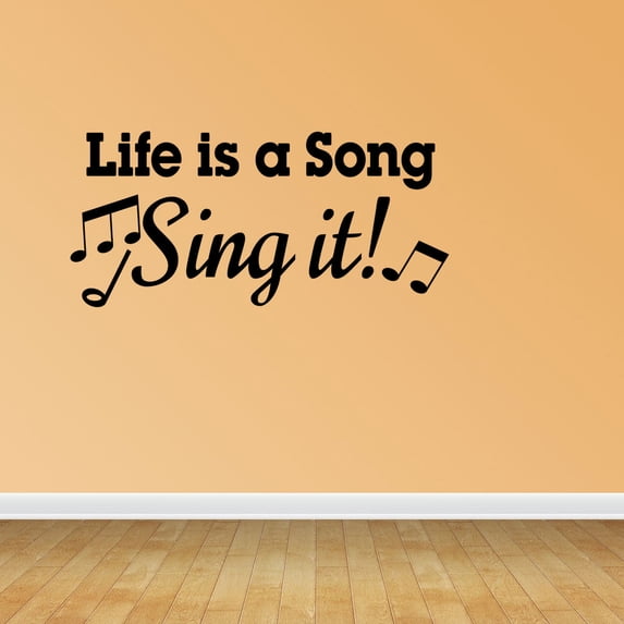 Empresal Life Is A Song Music Quote Musical Note Decal Vinyl Wall Decals Vinyl Decals Black 28"Hx13"W JP97
