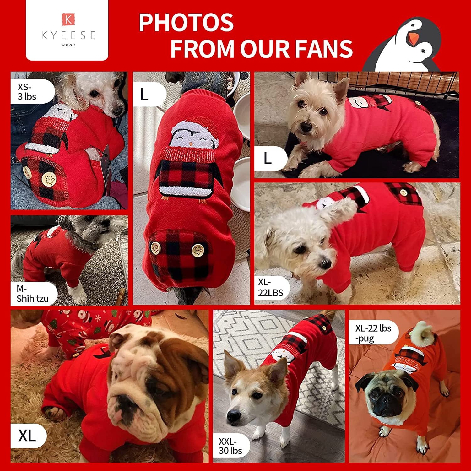 Dog Pajamas Penguin Red Buffalo Check Dog Jammies Holiday Pet Pjs