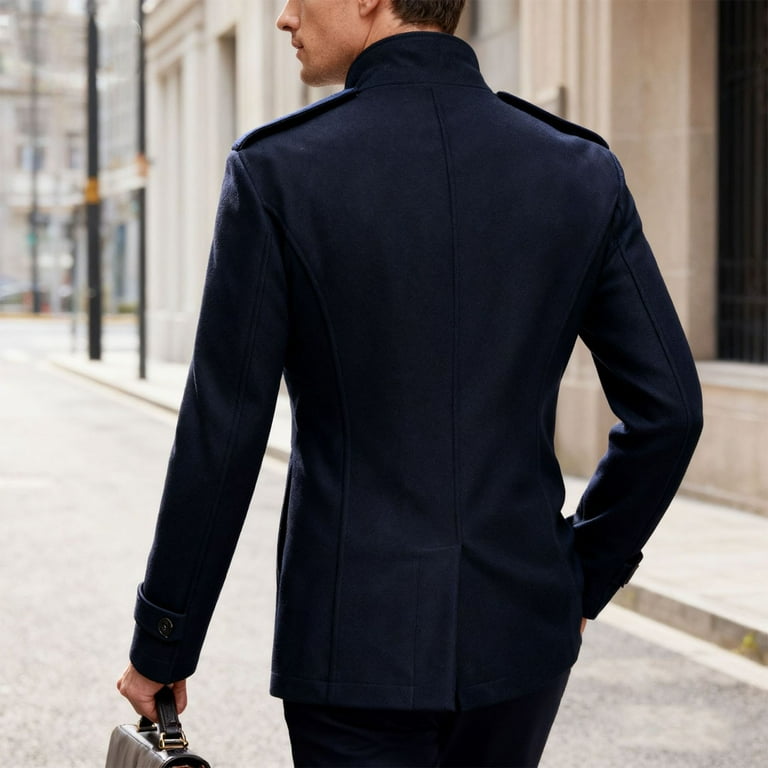 Men's Peacoats Stand Collar Double Breasted Lapel Winter Trench