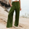 thumbnail image 2 of TQWQT Womens Summer Linen Pants Casual Loose Drawstring Elastic High Waist Palazzo Straight Lounge Trousers with Pockets Army Green XL, 2 of 4