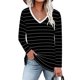 thumbnail image 1 of Sudadera con cuello en V a rayas y manga larga con abertura lateral para mujer, informal, holgada, para oficina, negro, XXL, 1 of 5