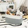 thumbnail image 5 of Denhf Large Cotton Rope Blanket Basket, Rectangle Woven Pillow Basket with Handles, Fabric Basket for Living Room, Storage Basket for Toys, Laundry Basket, 20" L x 16" W x 12" H, Khaki, 5 of 9