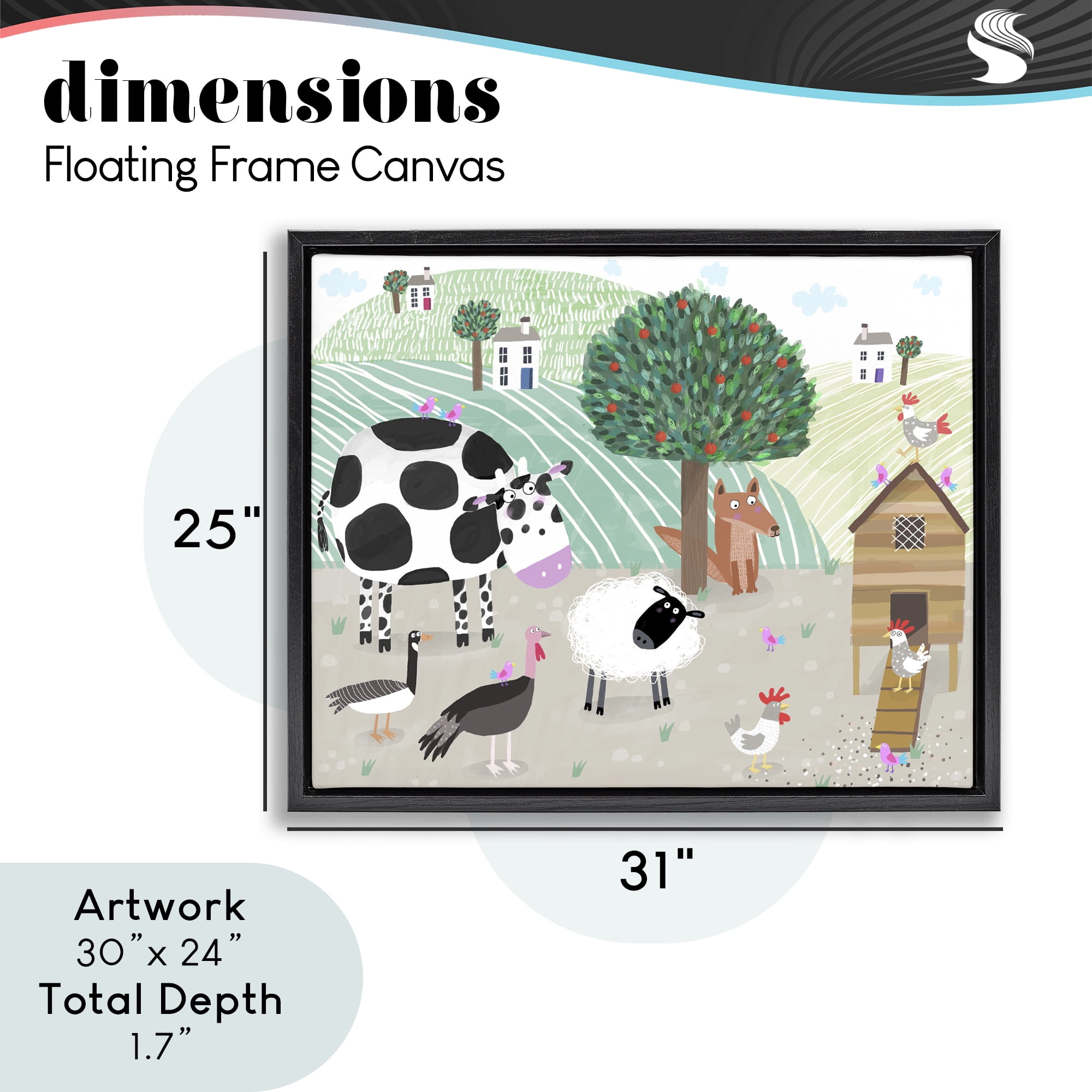 Stupell Industries Down At The Farm Black Framed Floater Canvas Wall Art, design by Carla Daly