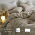 thumbnail image 2 of MooMee Striped Duvet Cover Set Full 100% Washed Cotton Linen Like Textured Breathable 3-Piece (Tannish Linen Grey& White Wide Stripes, 80"x90"), 2 of 6