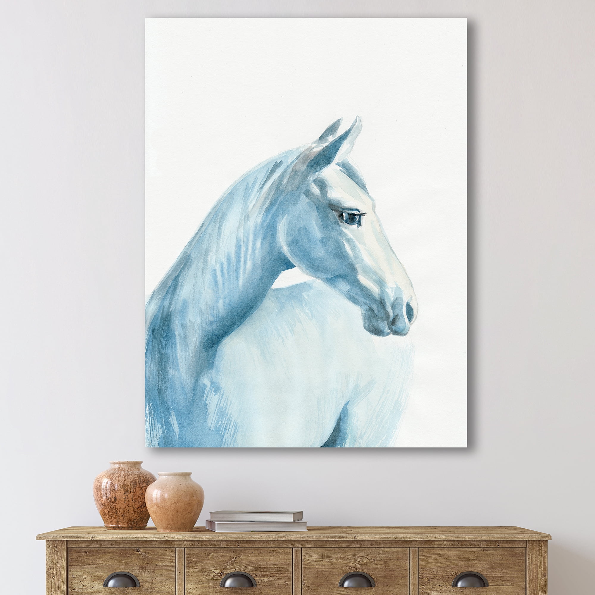Designart ' Close Up Portrait Of A Light Blue Horse ' Farmhouse Canvas Wall Art Print