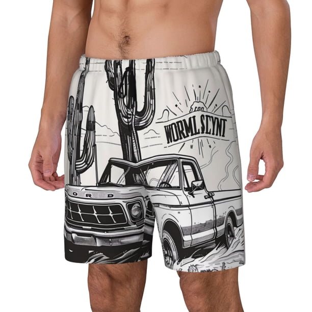 Fotbe Vintage Cactus Pickup Traje de Baño para Hombre – Shorts de Natación de Secado Rápido con Forro y Bolsillos-Large
