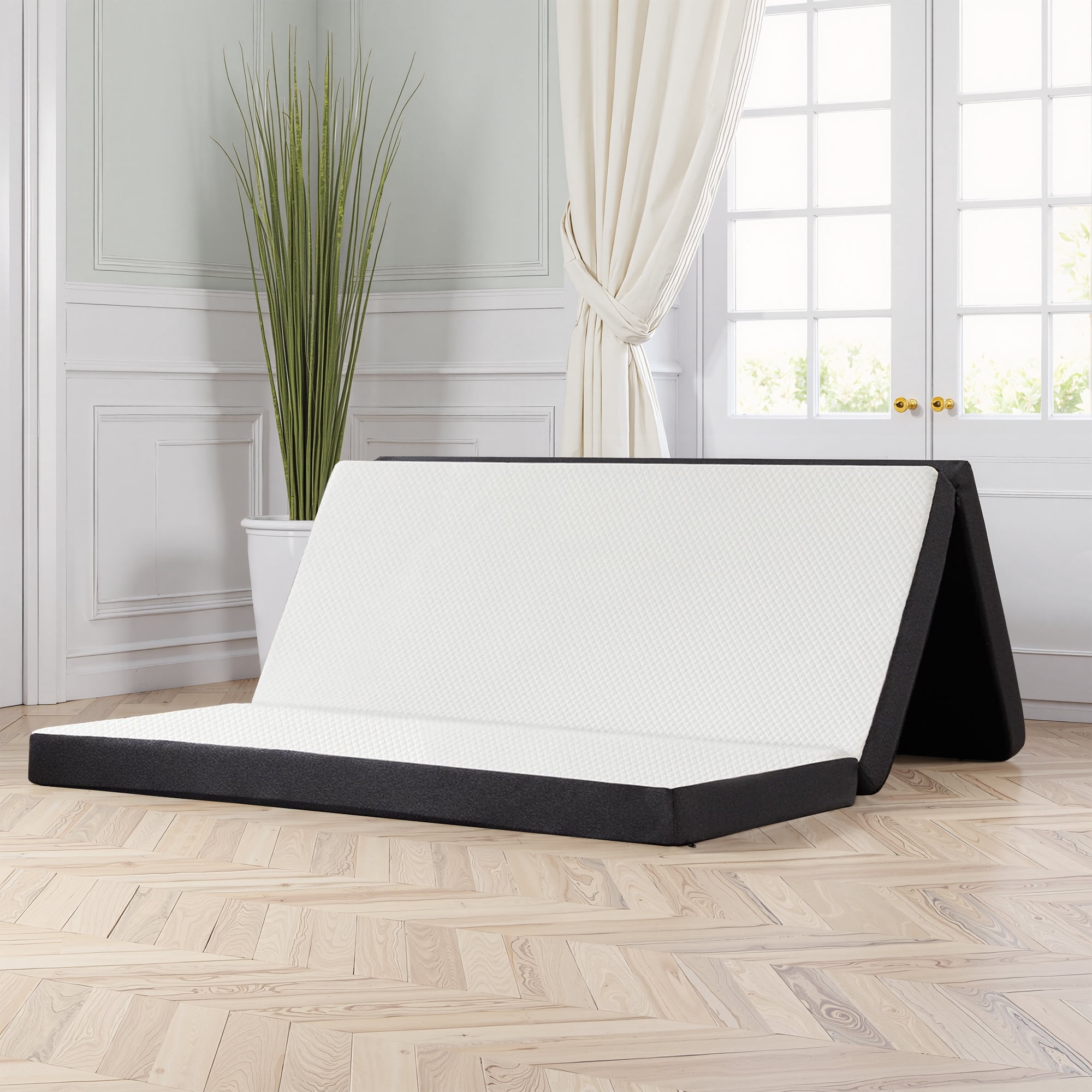 MAYEERTY 3" Tri-Fold Memory Foam Mattress Portable Non-Slip Bottom White Mattress, Full