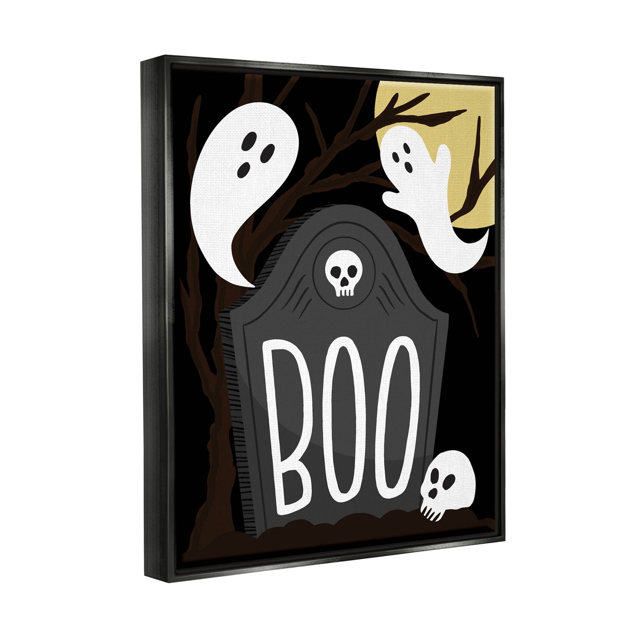 Stupell Industries Boo Haunted Night Gravestone Graphic Art Jet Black Floating Framed Canvas Print Wall Art, Design by Hey Bre! Creative Studio