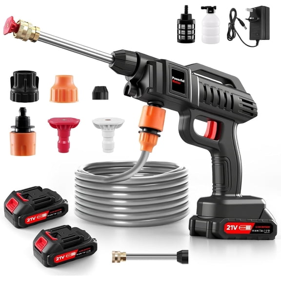 Cordless Pressure Washer, 1500W 21V Portable Power Washer, Rechargeable Battery Pressure Washer with 5M Hose & 3 Nozzles, Electric Pressure Washers for Car Patio Garden Cleaning Watering