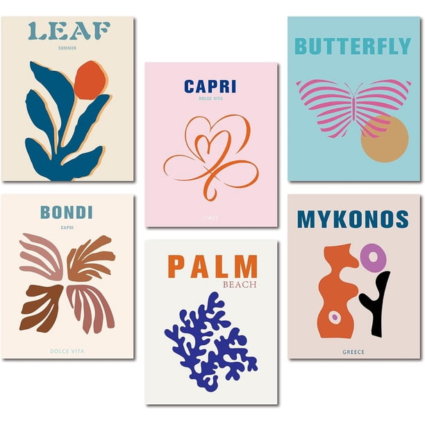 Láminas de arte natural sin marco, 20 x 25 cm - Juego de 6 - Acuarelas abstractas minimalistas para pared