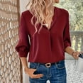 thumbnail image 4 of fatyb Women's Dressy Blouses 3/4 Sleeve Collar V Neck Loose Shirts Elegant Chiffon Work Business Tops, 4 of 7