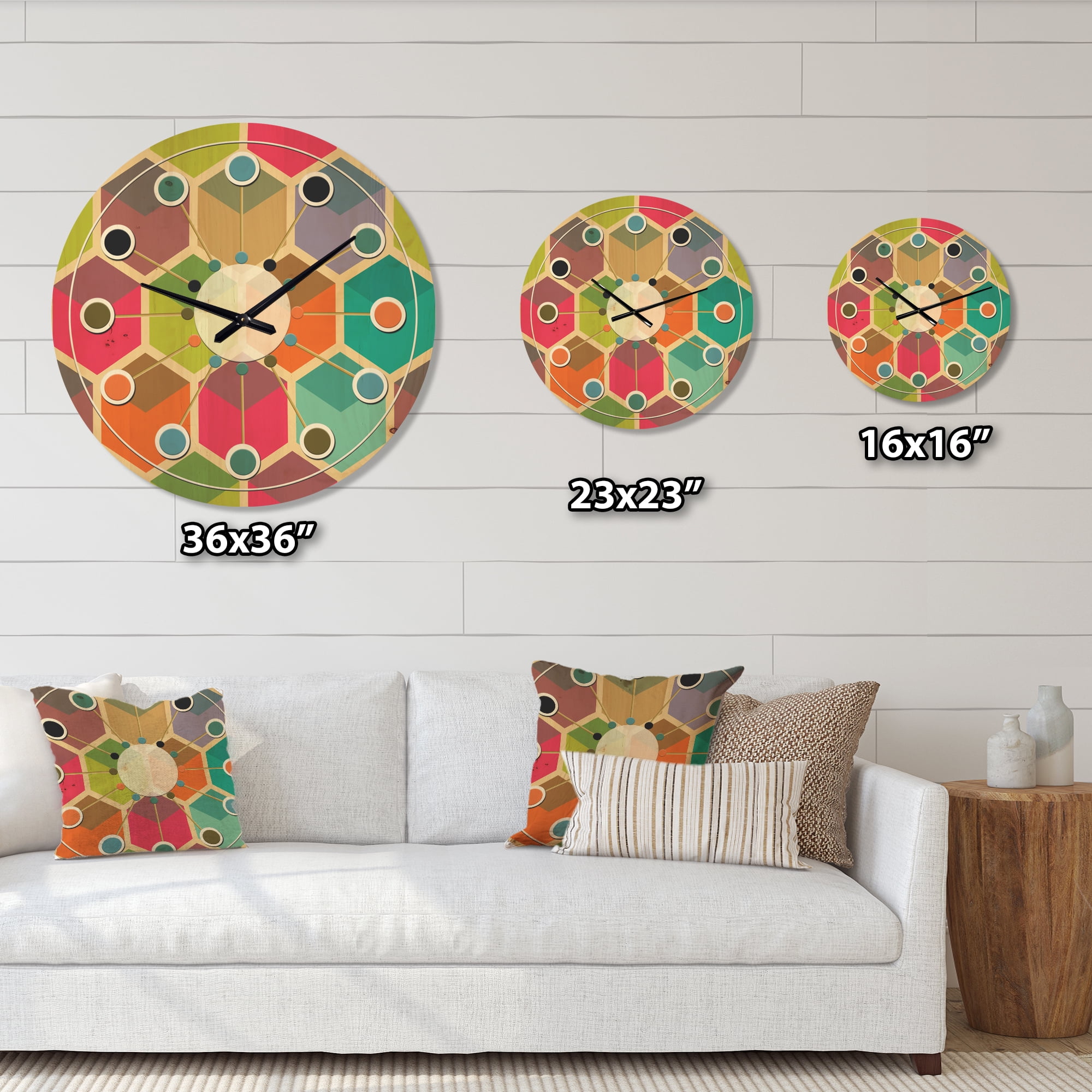 Designart 'Hexagon Retro Pattern I' Mid-Century Modern Wood Wall Clock