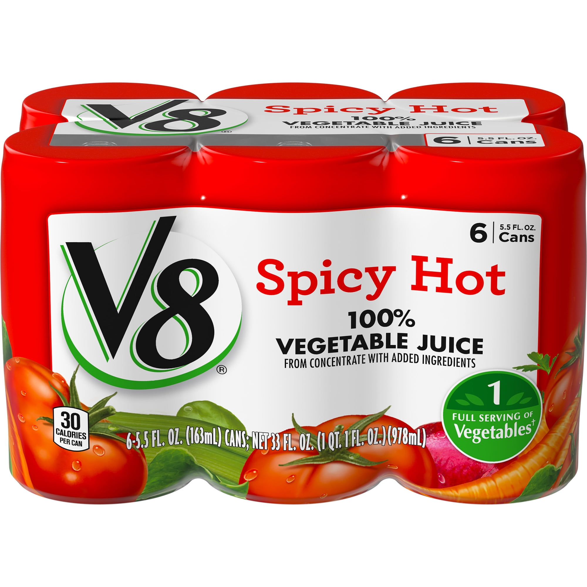 V8 Spicy Hot 100 Vegetable Juice, 5.5 oz. Can (Pack of 6) Walmart