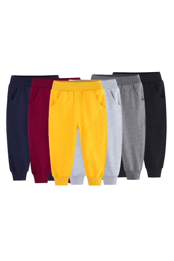 Toddler Baby Boys Cotton Jogger Pants Kids Girls Solid Color Active Sweatpants Spring Casual Pull-On Sport Trousers for 1-9 Years Old