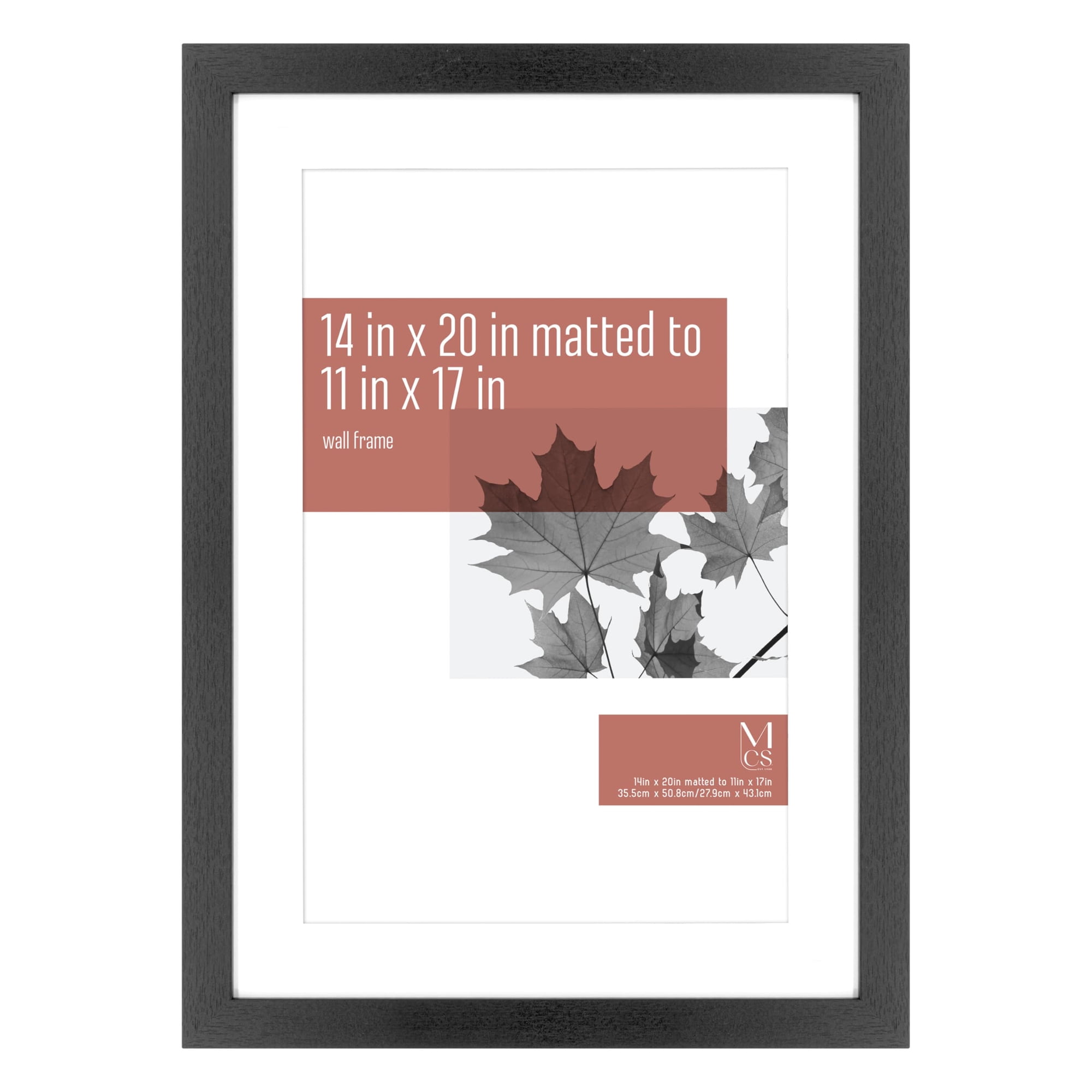 MCS Studio Gallery 14x20 Picture Frame - Holds 11x17 With Mat Or 14x20 Without, Black Woodgrain, Wall Hanging