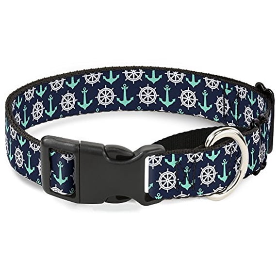 Buckle-Down Anchor2 Helm Monogram Navy Turquoise White Martingale Dog Collar