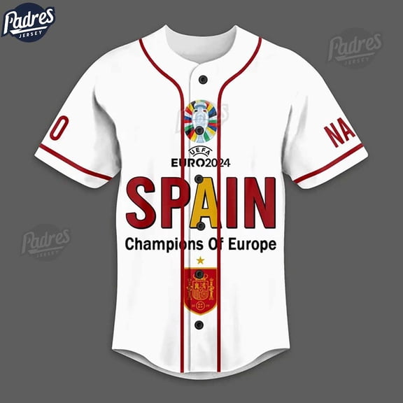 Spain 2024 Champions Of Europe Custom White Baseball Jersey