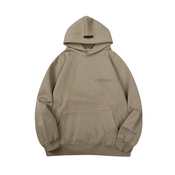 Sudadera con capucha con letras simples y logo en el pecho, sudadera con capucha, forro de chaqueta antiniebla para hombres y mujeresCaqui