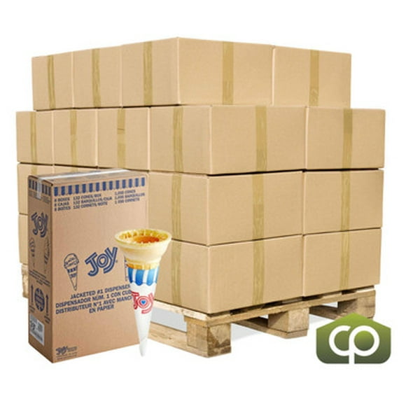 Joy #1 Pointed Bottom Jacketed Cake Cone, Professional High-Volume Paper-Wrapped Ice Cream Cone, Full Pallet – 25,344 Cones Total (1,056/Case, 24 Cases/Pallet)
