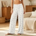 thumbnail image 2 of Kaemgyyd Women's Comfy Pajamas Stretch Pj Bottoms Pants Elastic High Waisted Polka Dots Pants Wide Leg Lounge Trousers（White,X-Large）, 2 of 5