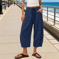 thumbnail image 2 of Migroa Women's Barrel Sweatpants Loose Fit Lounge Pants Womens Linen Baggy Harem Pants Wide Leg Lounge Drawstring Barrel Pants Casual Beach Trousers with Pockets Navy M, 2 of 6