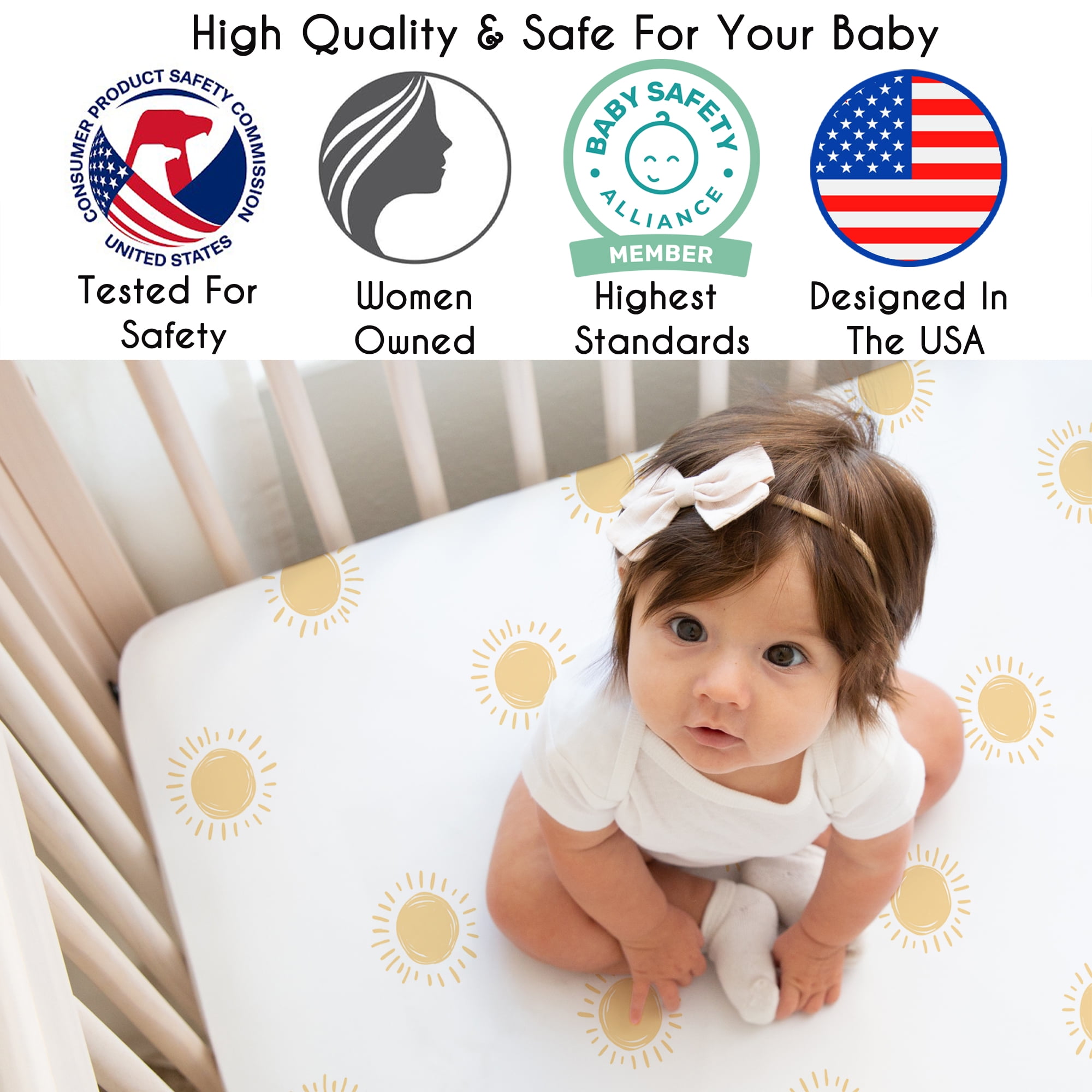 Sweet Jojo Designs Boho Sun White and Mustard Yellow Boy, Girl, Unisex/Gender Neutral Fitted Crib Sheets Set 2 Piece