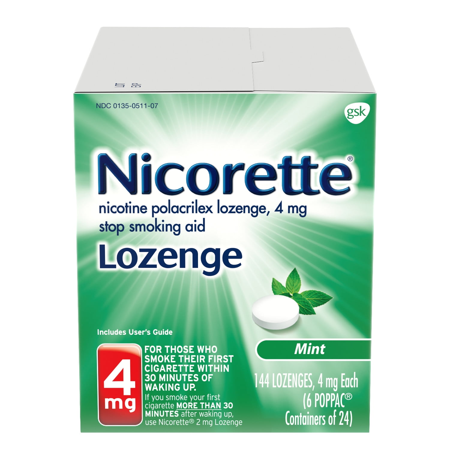 Nicorette Nicotine Lozenges to Stop Smoking, 4mg, Mint Flavor 144 Count