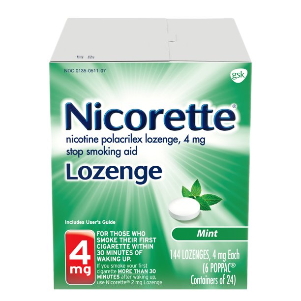 Nicorette Nicotine Lozenges to Stop Smoking, 4mg, Mint Flavor 144