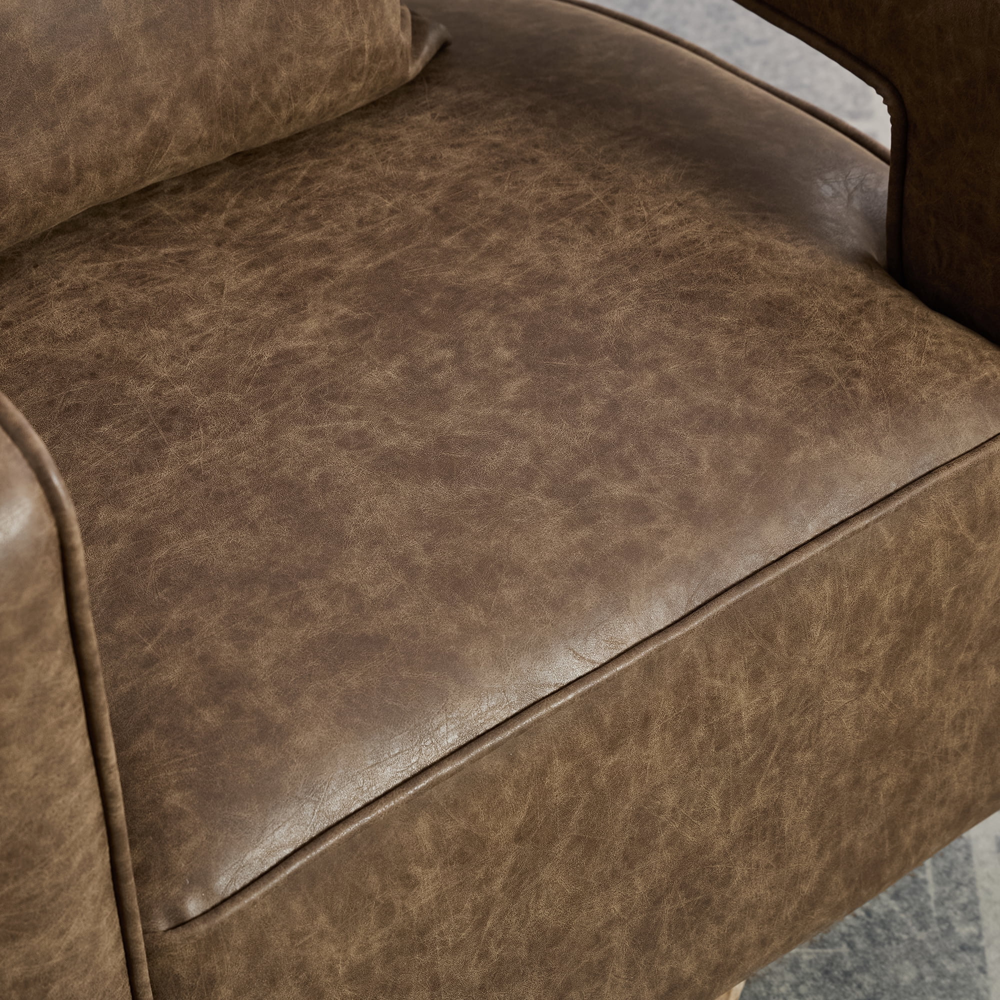 Leumius Swivel Accent Chair with Open Back,Modern Single Sofa Chair With Weathered Base for Nursery Bedroom Living Room Hotel Office, Club Chair Leisure Arm Chair for Lounge,Coffee PU