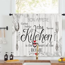 Farmhouse Rustic Kitchen Curtains 27.5W x 39L Inch Barn Vintage Retro Country Wooden Wood Plank Fork Spoon Rod Pocket Short Cafe Small Bathroom Window Treatment Drapes Decor 2 Panels