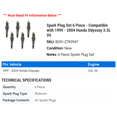 thumbnail image 2 of Spark Plug Set 6 Piece - Compatible with 1999 - 2004 Honda Odyssey 3.5L V6 2000 2001 2002 2003, 2 of 2