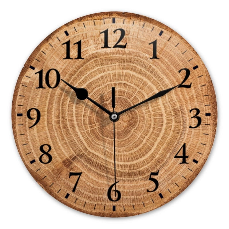 14 Inch Wall Clock Battery Operated Square Clock for Office, Kitchen, Outdoor, Living Room, Brown Tree Trunk Cross Section
