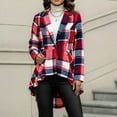 thumbnail image 2 of DHFJKG Women Plaid Cardigan Coat Slim Fit Button Front Long Sleeve Notched Collar Jacket With High Low Hem Leisure Coat, 2 of 5