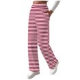 thumbnail image 3 of DDAPJ pyju Striped Sweatpants for Women Thin Fleece Lined Pants Elastic High Waisted Straight Leg Trousers with Pockets Pantalones de estar por casa Red L, 3 of 8