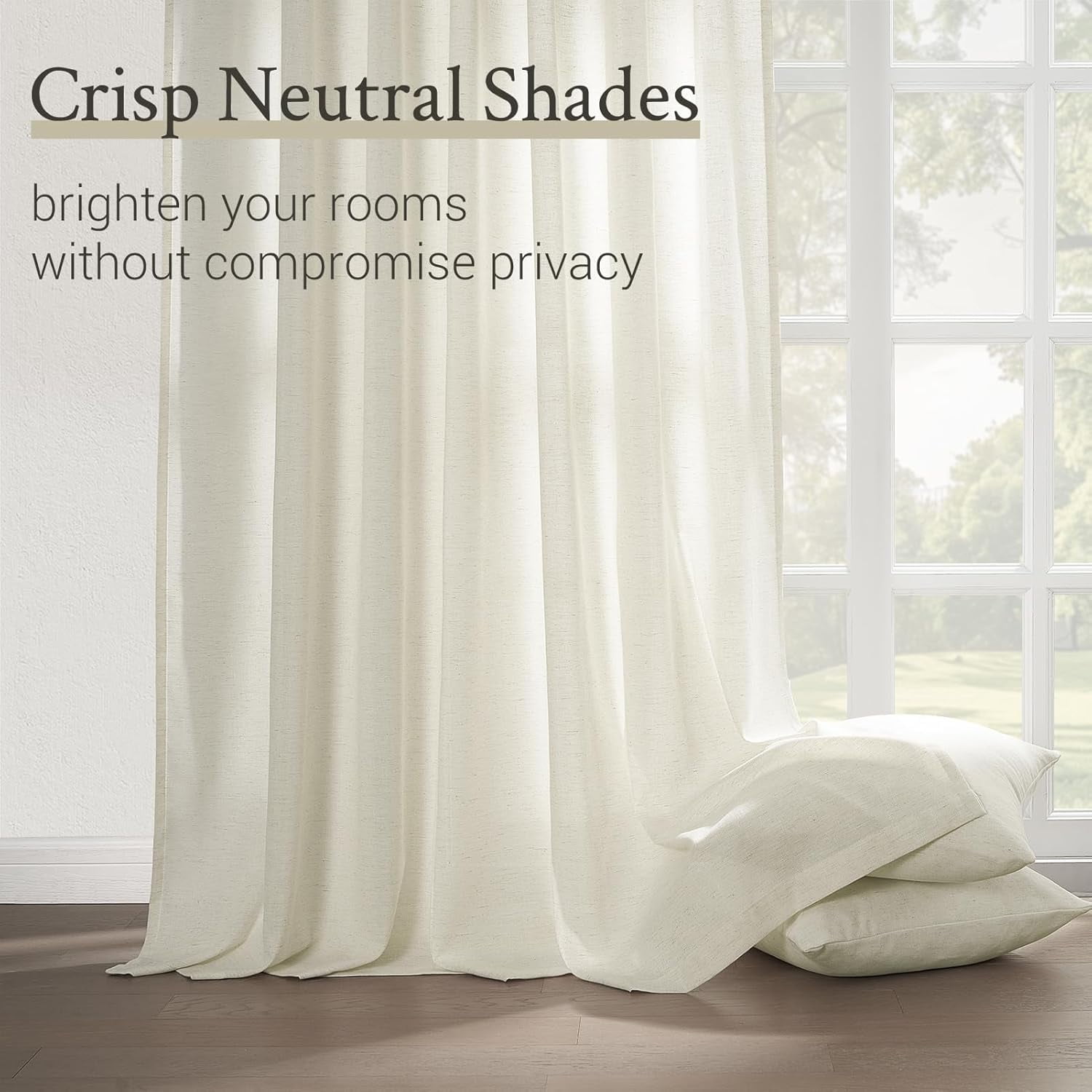Pinch Pleated Curtains 90 Inches Long 2 Panels Set,Natural Cream Semi Sheer Cotton Blend Fabric Aesthetic Advanced Curtain Drapes for Living Room Bedroom,40x90 inch Length