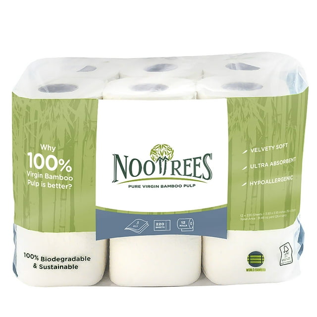 Papel higiénico NooTrees Bamboo, 3 capas, 220 hojas, 12 rollos