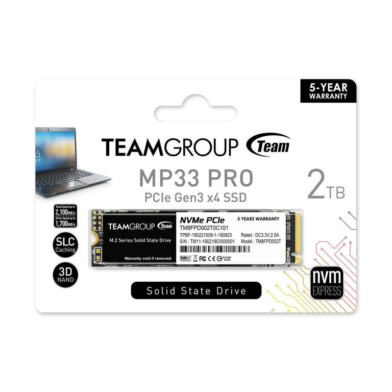 Team Group MP33 PRO M.2 2280 2TB PCIe 3.0 x4 with NVMe 1.3 3D NAND Internal  Solid State Drive (SSD) TM8FPD002T0C101