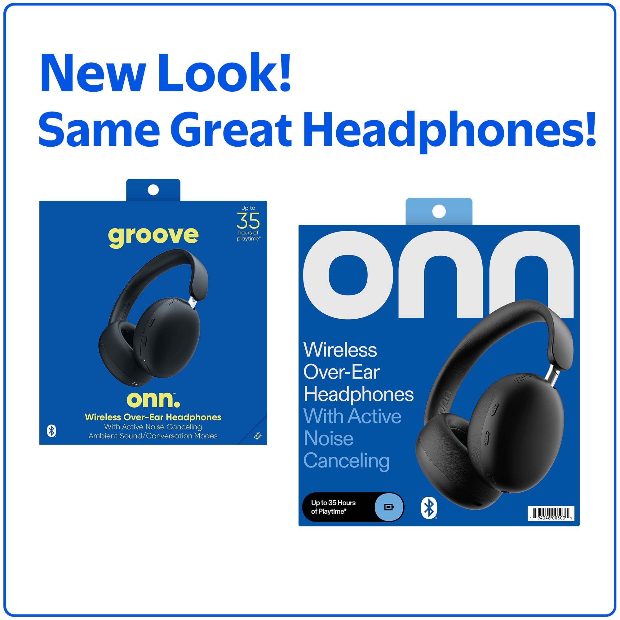 onn Wireless Over-Ear Bluetooth Headphones with Active Noise Cancelling, Black