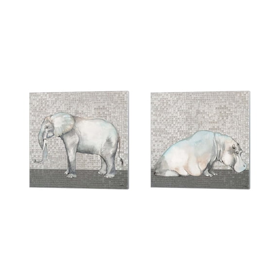 Great Art Now Introspective Elephant & Hippo by Elizabeth Medley 2 Piece Canvas Art Set Each 14"W x 14"H