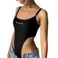 thumbnail image 2 of hirigin Women Bodysuit, Spaghetti Strap High-cut Letters Print Slim Fit Jumpsuit for Club Party, 2 of 4