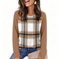 thumbnail image 4 of Womens Thermal Tops Plaid Raglan Sleeve Crewneck Casual Loose Long Sleeve Fall Tee Blouse, 4 of 5
