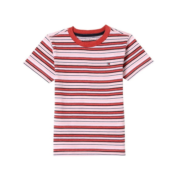Tommy Hilfiger Boys' Short Sleeve Crew Neck Striped Tee Regal Red 4